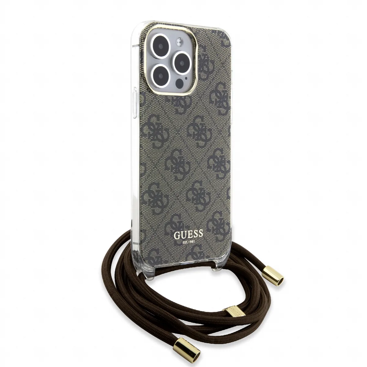Guess "4G Logo Collection" Crossbody Hard Case Script Metal Logo Θήκη προστασίας από σιλικόνη με λουράκι – iPhone 15 Pro Καφέ – – εικόνα 2