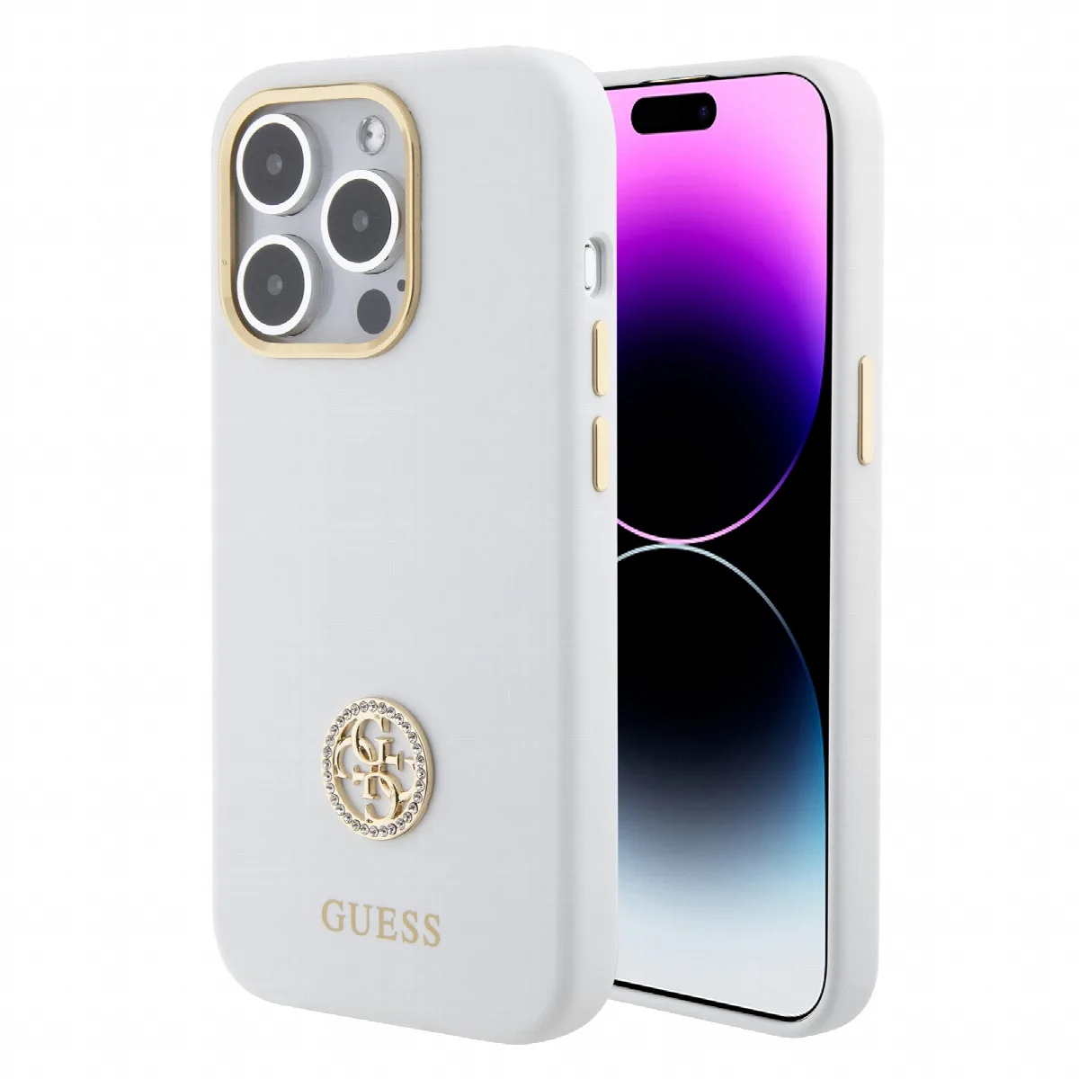 Guess "4G Strass Logo Collection" Case Θήκη προστασίας από σιλικόνη – iPhone 15 Pro White – GUHCP15LM4DGPH