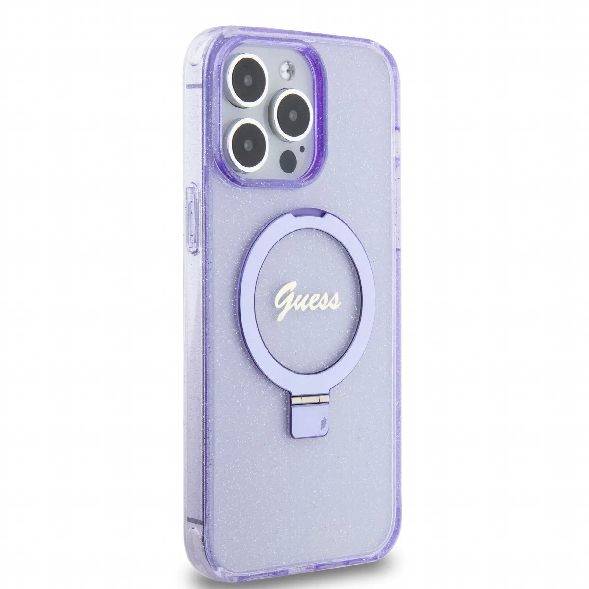 Guess MagSafe Ring Stand Glitter Hard Case Script Logo Θήκη προστασίας από σιλικόνη – iPhone 15 Pro Max Διάφανη / Μωβ – GUHMP15X – εικόνα 2