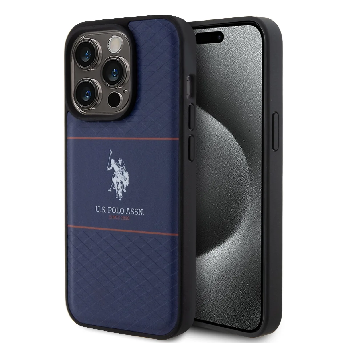 U.S. Polo Assn. HC PU Pattern Stripe – Θήκη προστασίας από σιλικόνη iPhone 15 ProNavy – USHCP15LPTRV