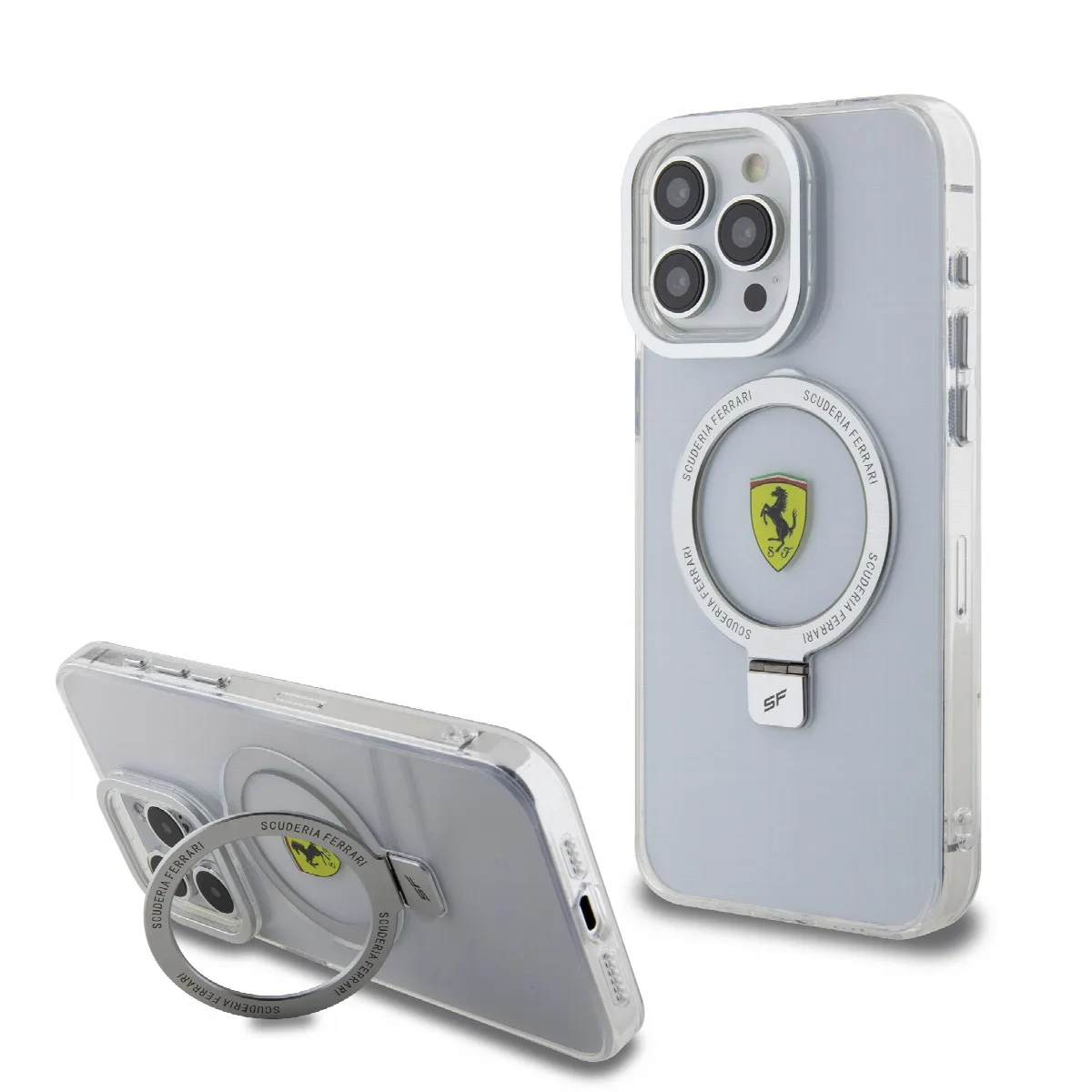 Ferrari Magsafe Ringstand Case – Θήκη προστασίας από σκληρό πλαστικό για iPhone 15 Pro Max Silver – FEHMP15XUSCAS
