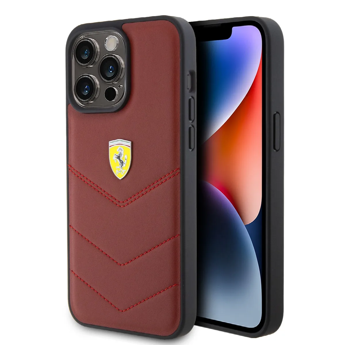 Ferrari Leather Stitched Lines – Θήκη προστασίας για iPhone 15 Pro Max Red – FEHCP15XRDUR