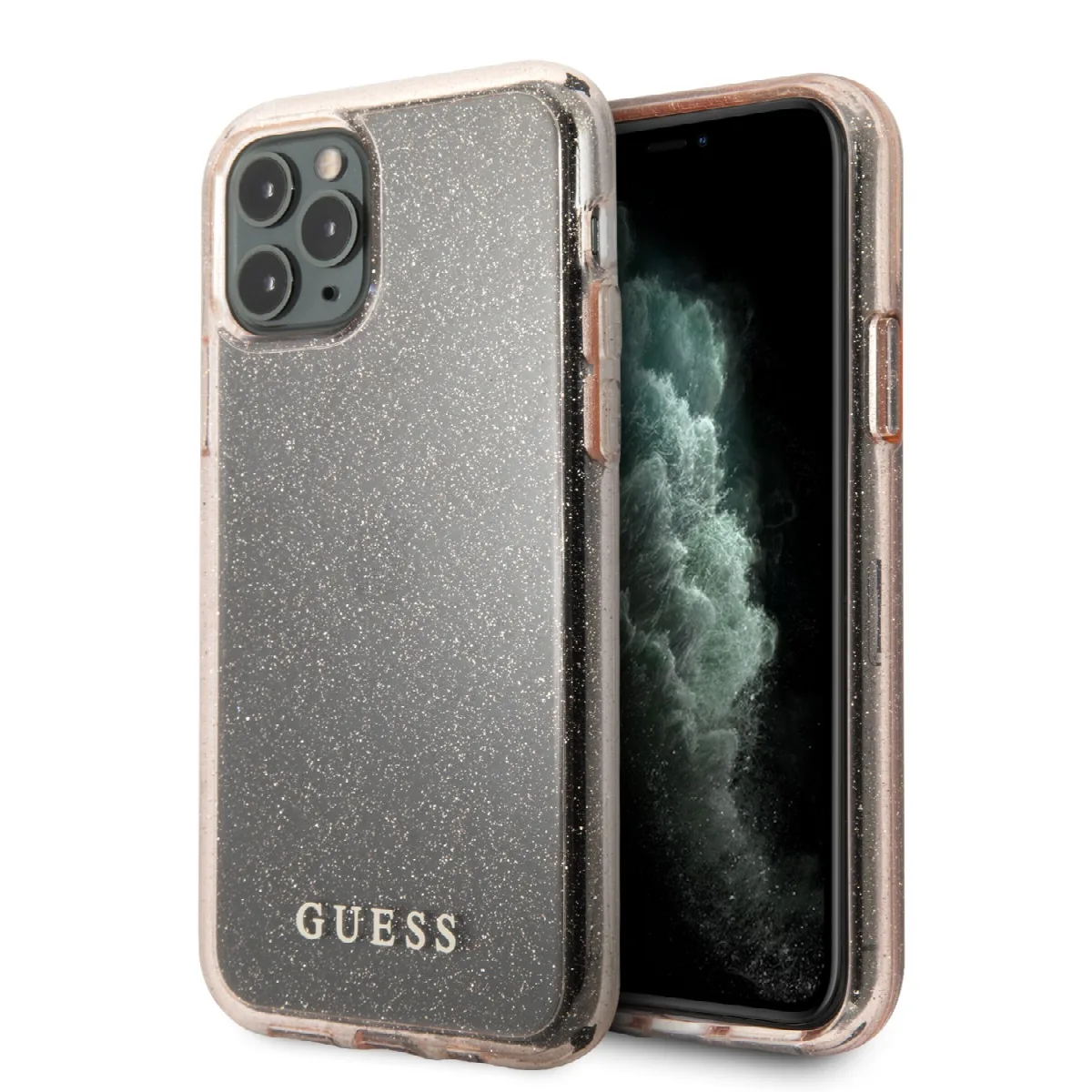 Guess "Glitter Collection" Θήκη προστασίας από σιλικόνη – iPhone 11 Pro Clear/Glitter Pink
