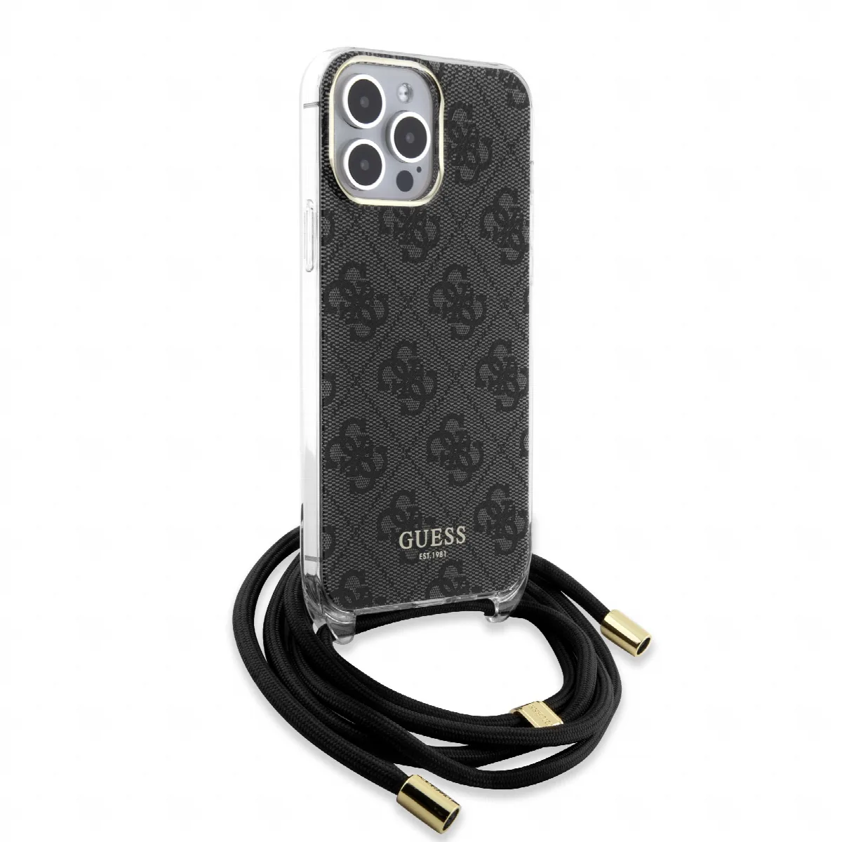 Guess "4G Logo Collection" Crossbody Hard Case Script Metal Logo Θήκη προστασίας από σιλικόνη με λουράκι – iPhone 15 Pro Max Μαύ – εικόνα 4