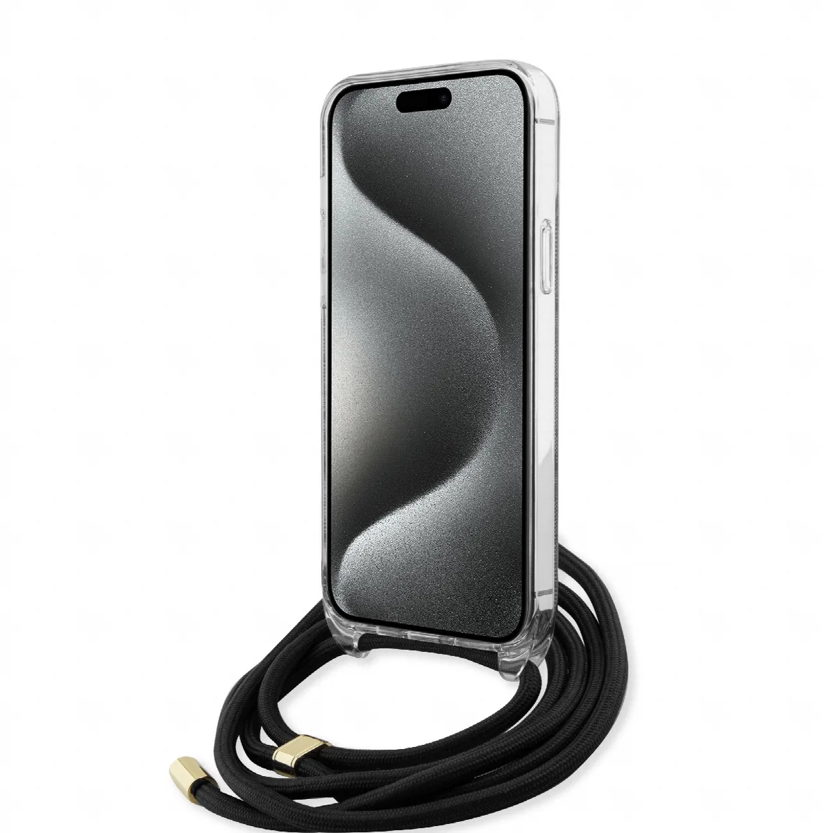 Guess "4G Logo Collection" Crossbody Hard Case Script Metal Logo Θήκη προστασίας από σιλικόνη με λουράκι – iPhone 15 Pro Max Μαύ – εικόνα 2