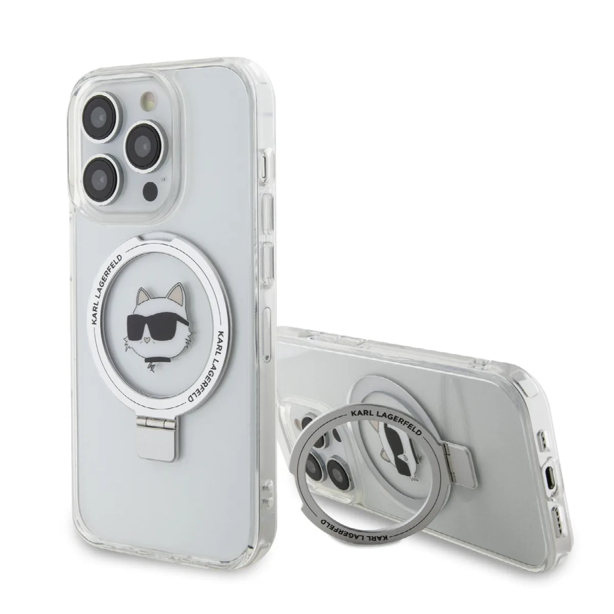 Karl Lagerfeld Magsafe Ringstand Case "Choupette's Head" Θήκη προστασίας από σκληρό πλαστικό για iPhone 15 Pro White – KLHMP15LH