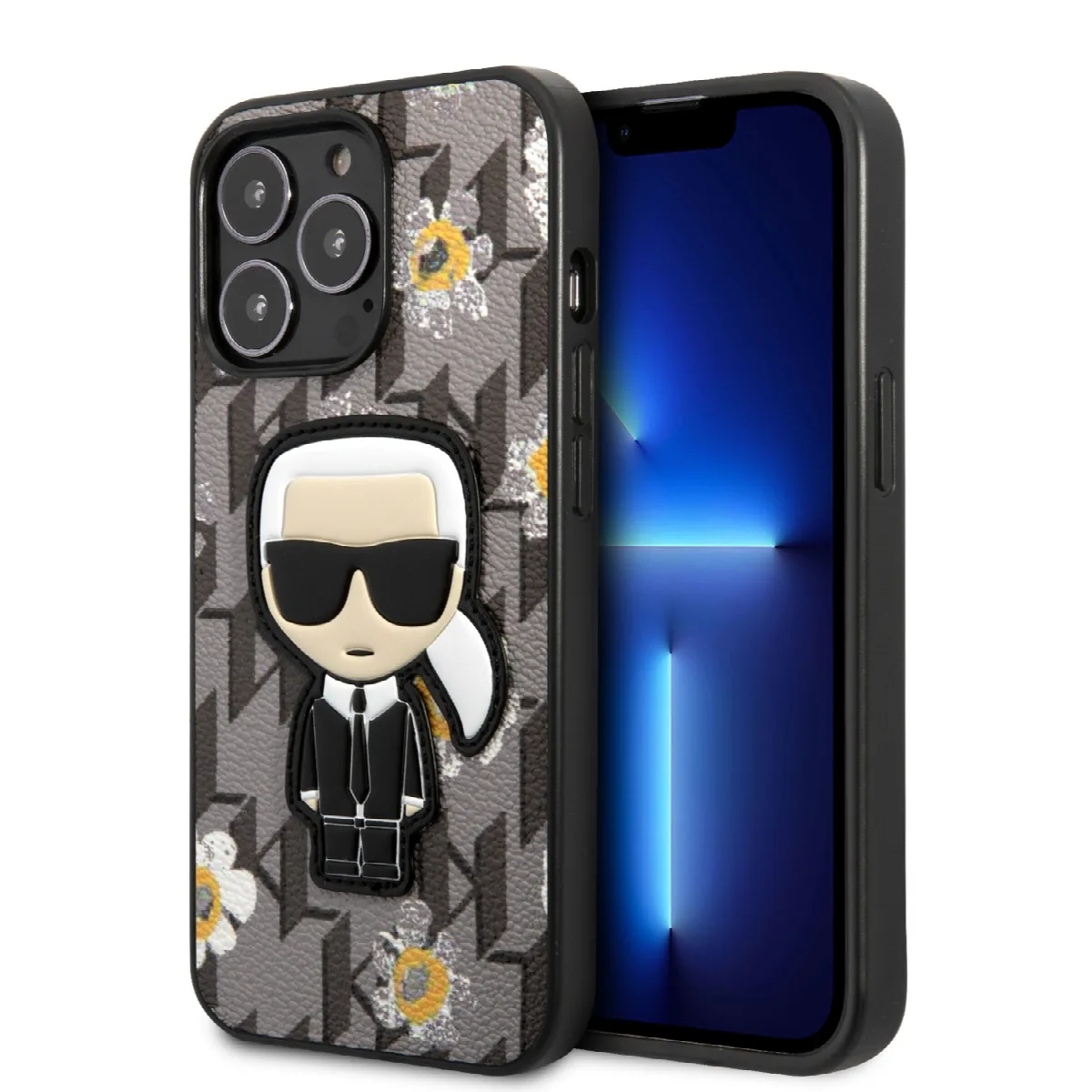 Karl Lagerfeld Flower Mono Ikonik Patch Case Θήκη προστασίας από δερματίνη – iPhone 13 Pro Γκρι – KLHCP13LPMNFIK1