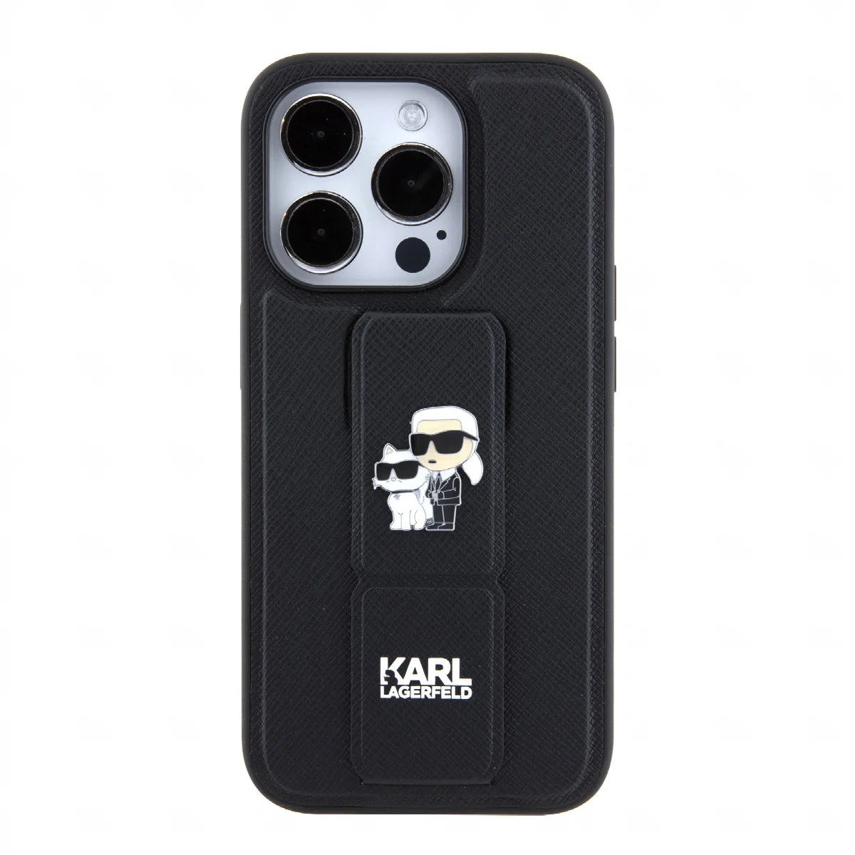 Karl Lagerfeld Karl + Choupette Metal Pin Saffiano Gripstand Case Θήκη προστασίας από δερματίνη – iPhone 15 Pro Black – KLHCP15L – εικόνα 2