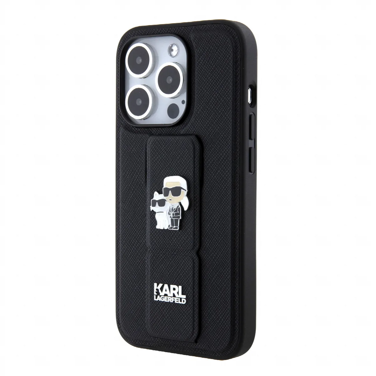 Karl Lagerfeld Karl + Choupette Metal Pin Saffiano Gripstand Case Θήκη προστασίας από δερματίνη – iPhone 15 Pro Black – KLHCP15L – εικόνα 4