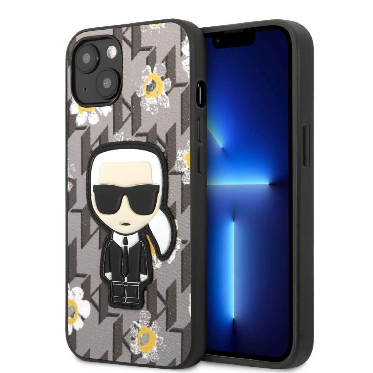 Karl Lagerfeld Flower Mono Ikonik Patch Case Θήκη προστασίας από δερματίνη – iPhone 13 Γκρι – KLHCP13MPMNFIK1