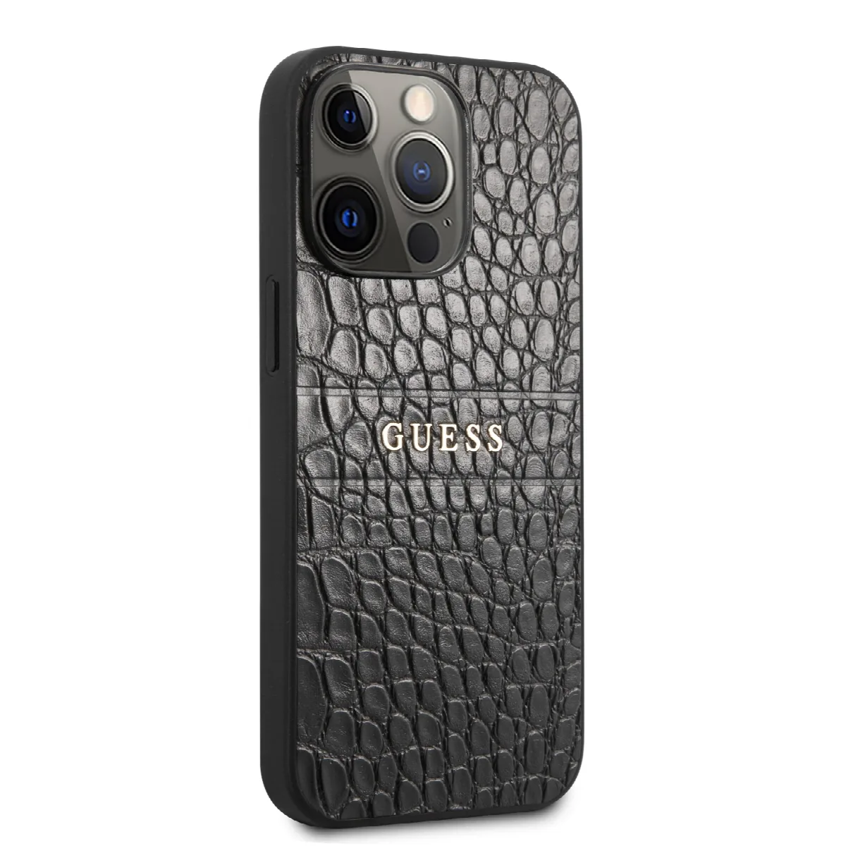 Guess "Croco Collection" Hot Stamp Lines Θήκη προστασίας από δερματίνη με μεταλλικό λογότυπο – iPhone 13 Pro Μαύρο – εικόνα 2