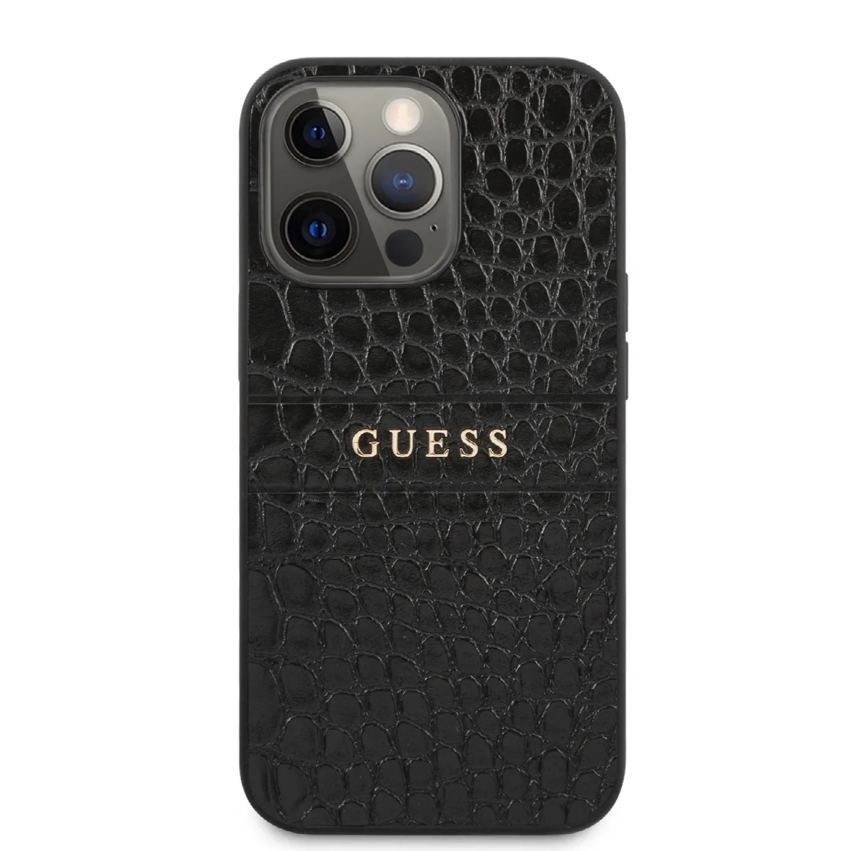 Guess "Croco Collection" Hot Stamp Lines Θήκη προστασίας από δερματίνη με μεταλλικό λογότυπο – iPhone 13 Pro Μαύρο – εικόνα 4