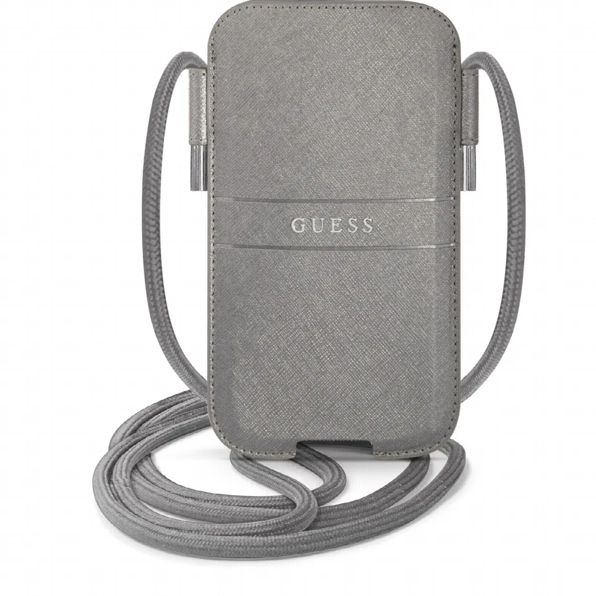 Guess Saffiano Pouch with cord Τσαντάκι κατάλληλο για smartphone Small / Medium 170x95mm με κορδονάκι Grey - GUPHMPSASBGR