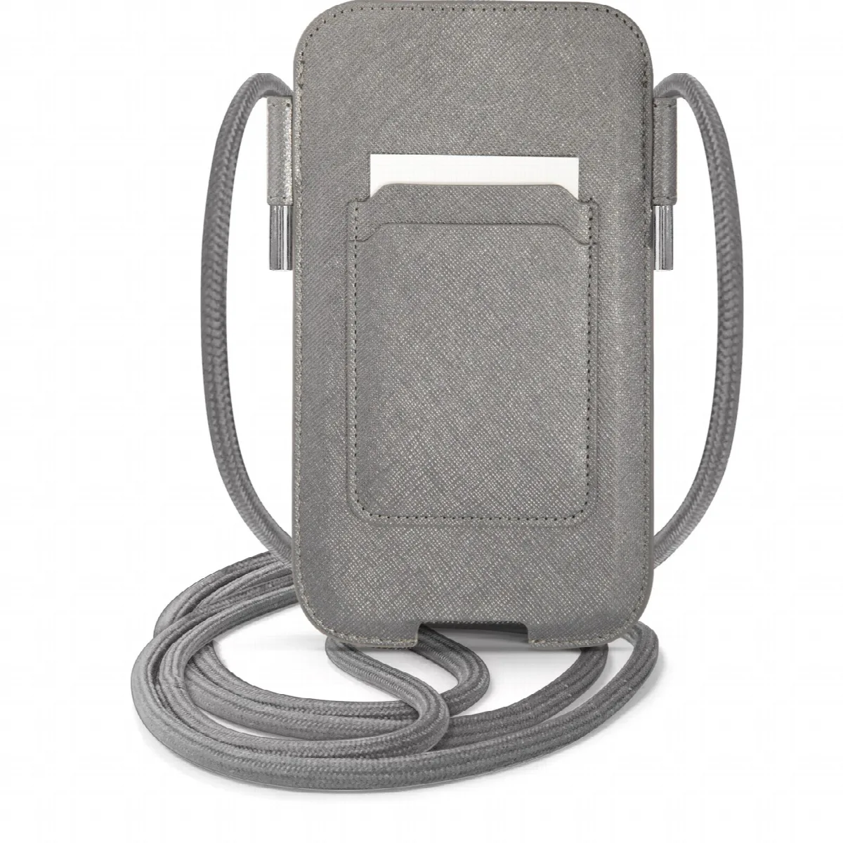 Guess Saffiano Pouch with cord Τσαντάκι κατάλληλο για smartphone Small / Medium 170x95mm με κορδονάκι Grey - GUPHMPSASBGR – εικόνα 2
