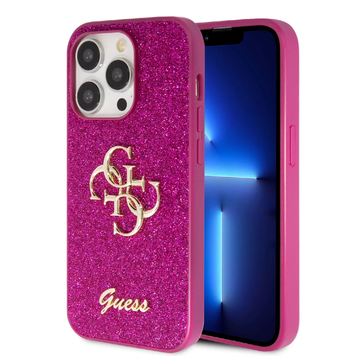 Guess Fixed Glitter 4G Logo Silicone Case Apple iPhone 15 Pro Max Purple