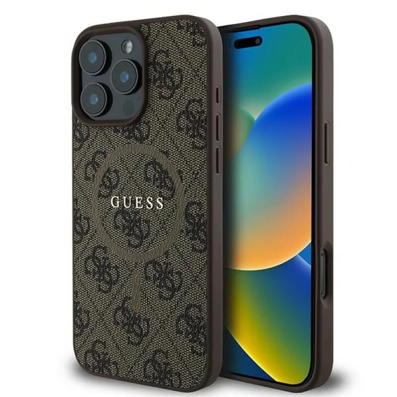Guess 4G Logo MagSafe Ring Θήκη από δερματίνη για Apple iPhone 16 Pro - Καφέ