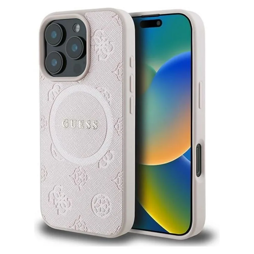 Guess Saffiano Peony Classic Logo MagSafe Back Cover Πλαστικό για iPhone 16 Pro - Ροζ