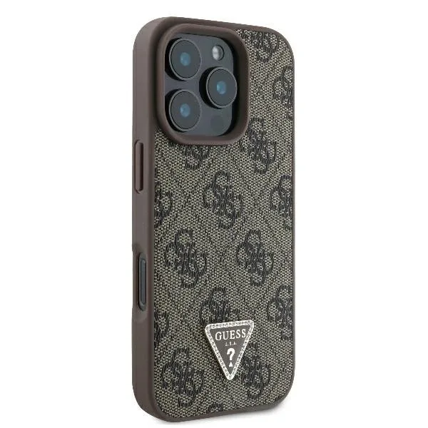 Guess Metal Logo Strass Crossbody Back Cover με Λουράκι για iPhone 16 Pro Max - Καφέ – εικόνα 4