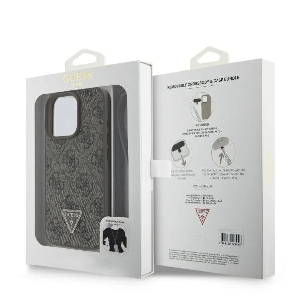 Guess Metal Logo Strass Crossbody Back Cover με Λουράκι για iPhone 16 Pro Max - Καφέ – εικόνα 3