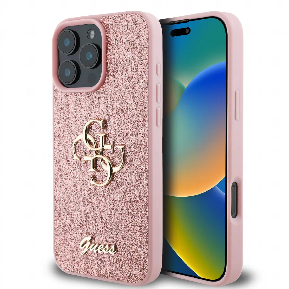 Guess Fixed Glitter Big 4G Logo Case Θήκη προστασίας από σιλικόνη – iPhone 16 Pro Ροζ – GUHCP16LHG4SGP