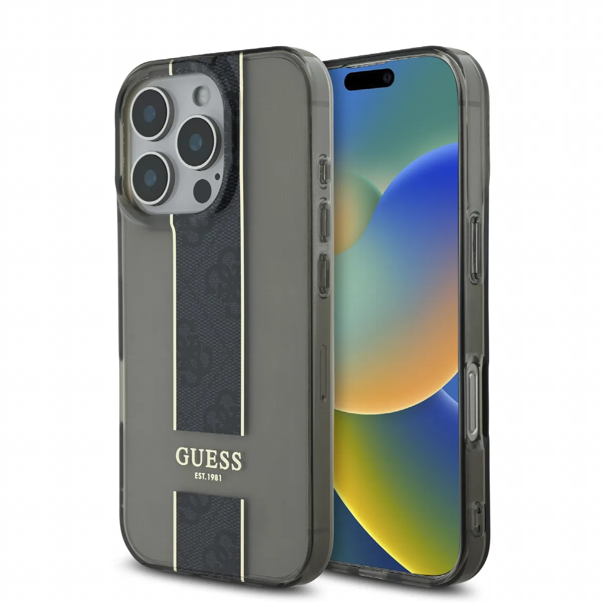 Guess Translucent IML 4G Middlestripe Case Θήκη προστασίας από σιλικόνη – iPhone 16 Pro Μαύρο – GUHCP16LHS4PPK
