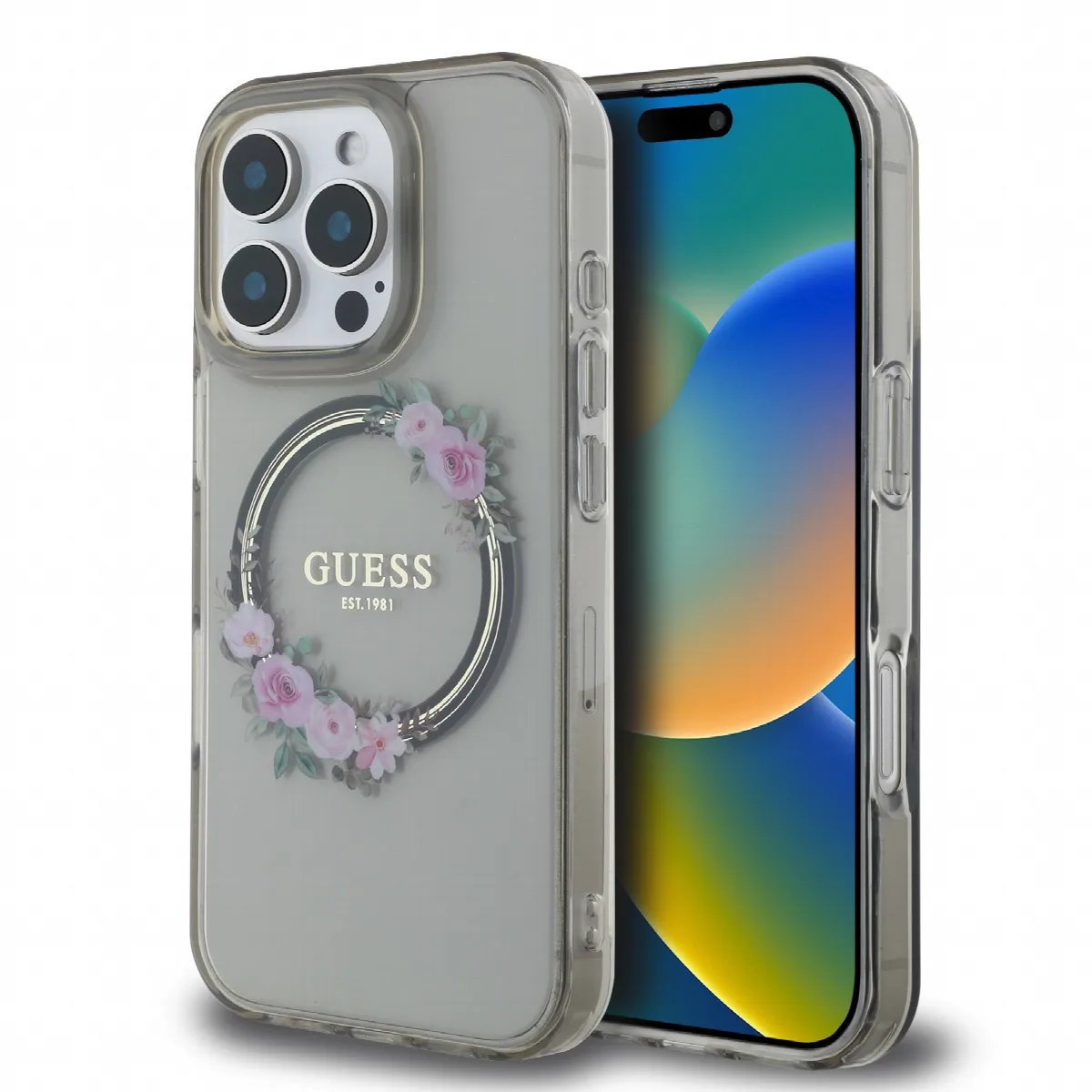 Guess Magsafe “Flower Wreath” Hard Case Θήκη προστασίας από σκληρό πλαστικό – iPhone 16 Pro Μαύρο – GUHMP16LHFWFCK