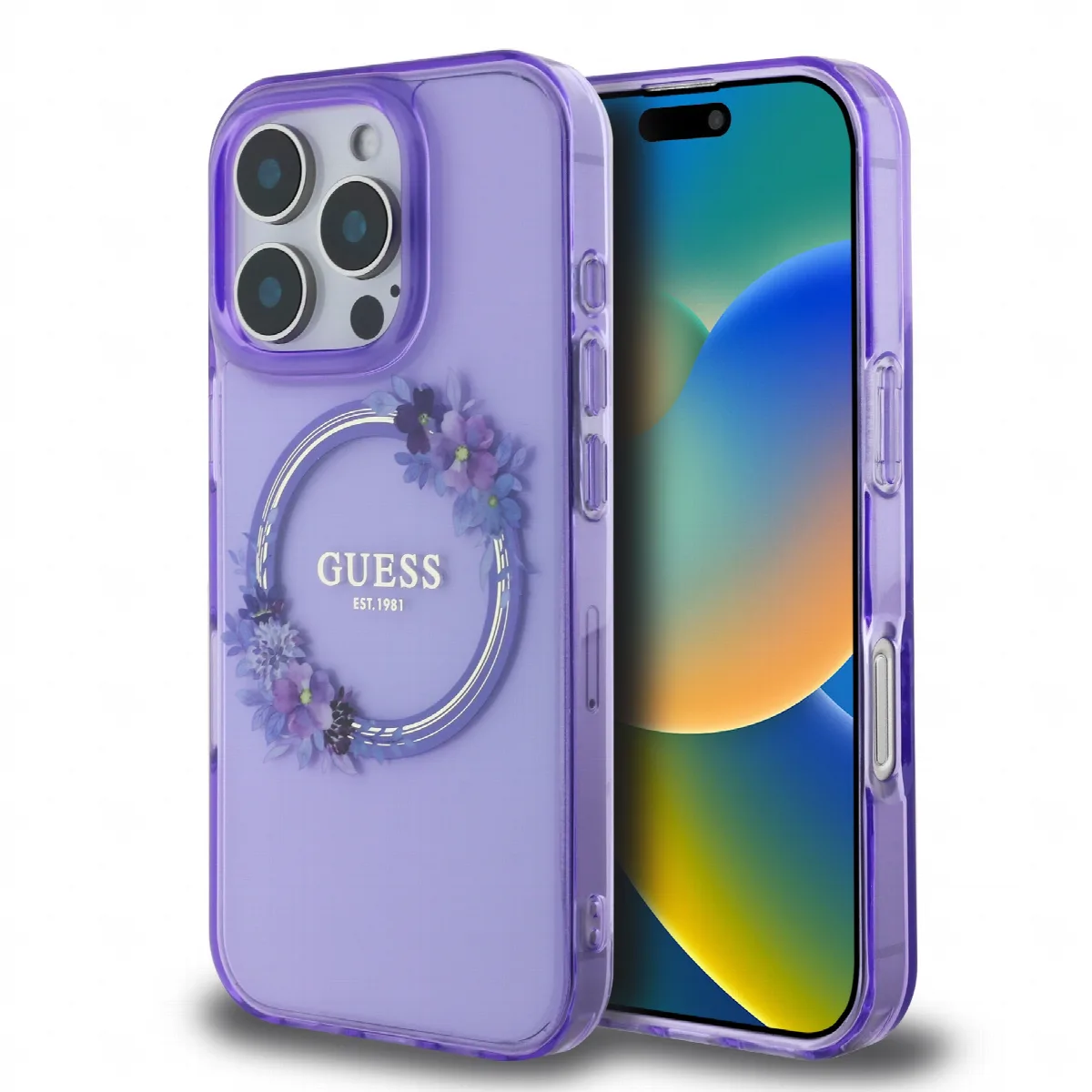 Guess Magsafe “Flower Wreath” Hard Case Θήκη προστασίας από σκληρό πλαστικό – iPhone 16 Pro Μωβ – GUHMP16LHFWFCU