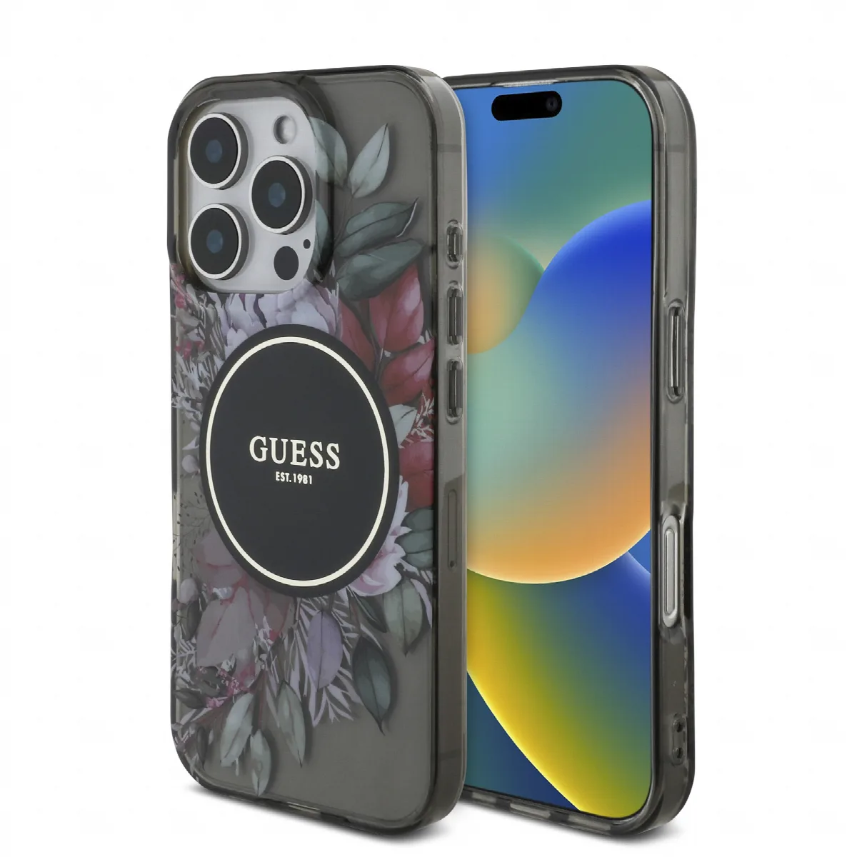 Guess Magsafe “Flowers with Pearl Strap” Hard Case Θήκη προστασίας από σκληρό πλαστικό – iPhone 16 Pro Μαύρο – GUHMP16LHFWBRCESK