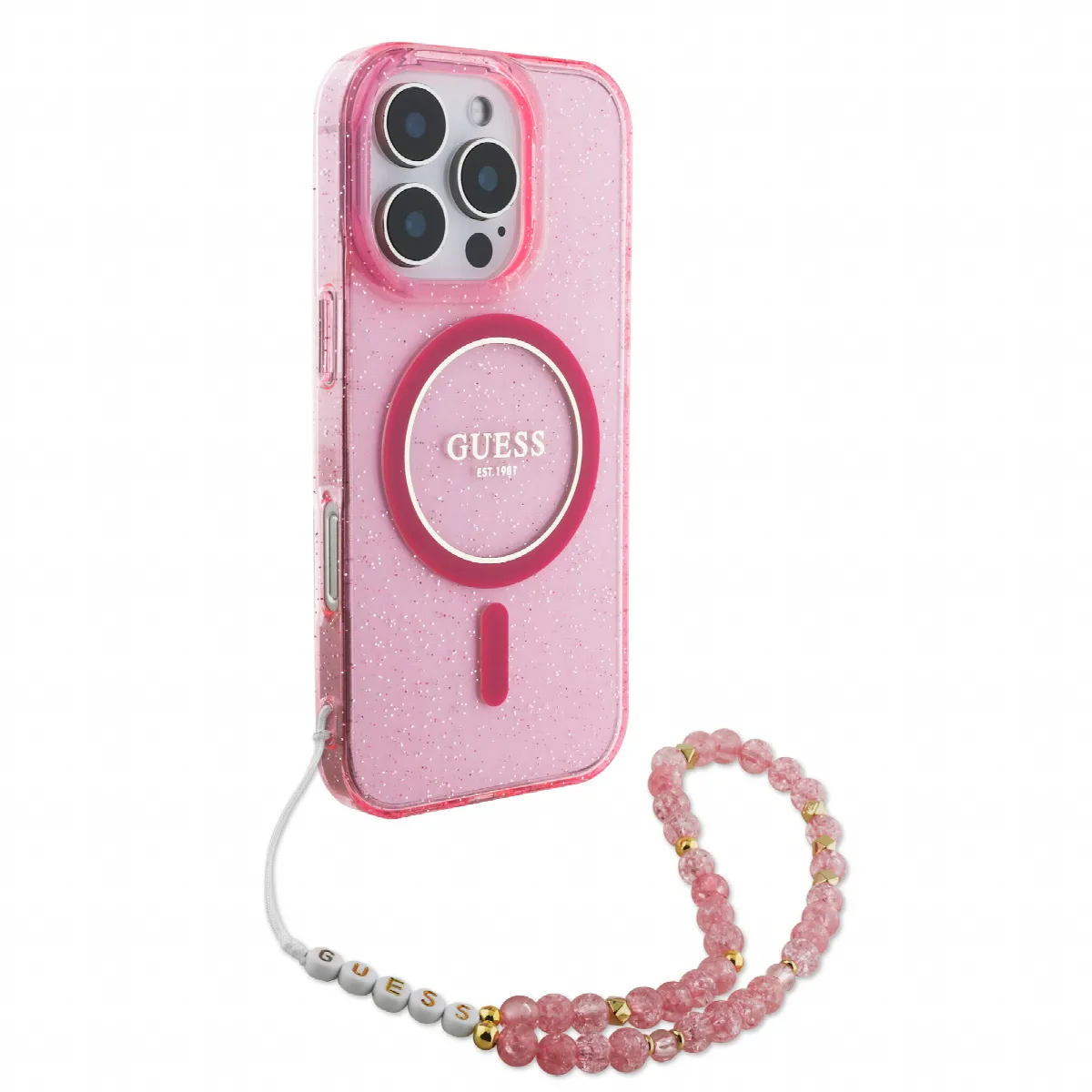 Guess Magsafe “Glitter with Pearl Strap” Hard Case Θήκη προστασίας από σκληρό πλαστικό – iPhone 16 Pro Ροζ – GUHMP16LHGCRELSF – εικόνα 4