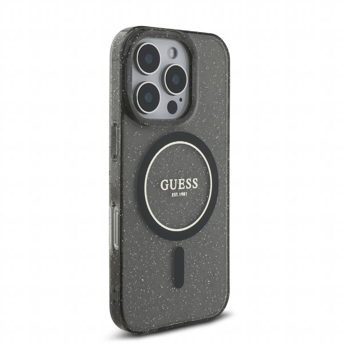 Guess Magsafe “Glitter with Pearl Strap” Hard Case Θήκη προστασίας από σκληρό πλαστικό – iPhone 16 Pro Μαύρο – GUHMP16LHGCRELSK