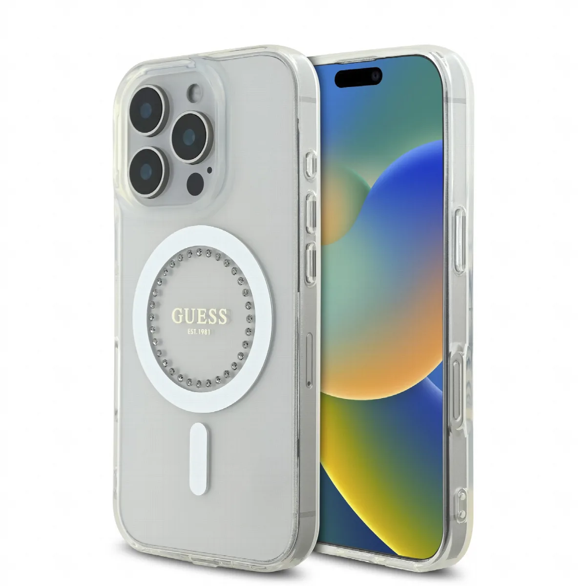 Guess Magsafe “Rhinestones” Hard Case Θήκη προστασίας από σκληρό πλαστικό – iPhone 16 Pro Λευκό – GUHMP16LPFTDTEH