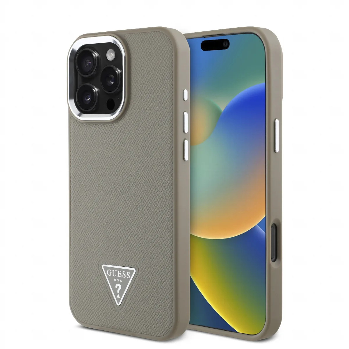 Guess Magsafe “Triangle Logo” Grained PU Case Θήκη προστασίας από δερματίνη – iPhone 16 Pro Καφέ – GUHMP16LPGTSPSW