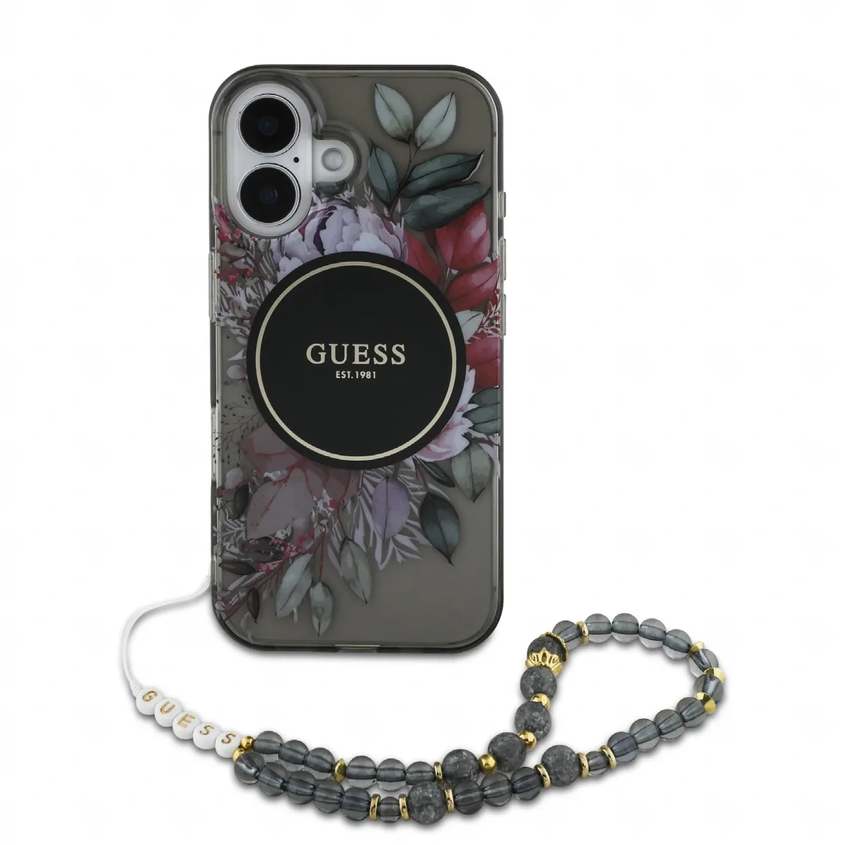 Guess Magsafe “Flowers with Pearl Strap” Hard Case Θήκη προστασίας από σκληρό πλαστικό – iPhone 16 Μαύρο – GUHMP16SHFWBRCESK – εικόνα 4