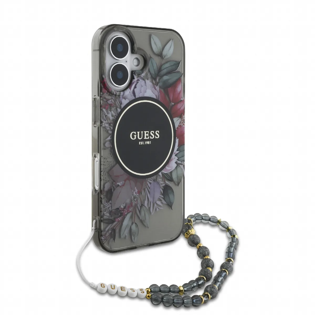 Guess Magsafe “Flowers with Pearl Strap” Hard Case Θήκη προστασίας από σκληρό πλαστικό – iPhone 16 Μαύρο – GUHMP16SHFWBRCESK – εικόνα 2