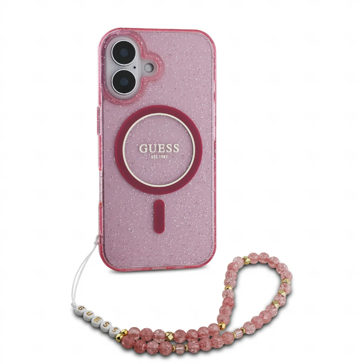 Guess Magsafe “Glitter with Pearl Strap” Hard Case Θήκη προστασίας από σκληρό πλαστικό – iPhone 16 Ροζ – GUHMP16SHGCRELSF – εικόνα 2