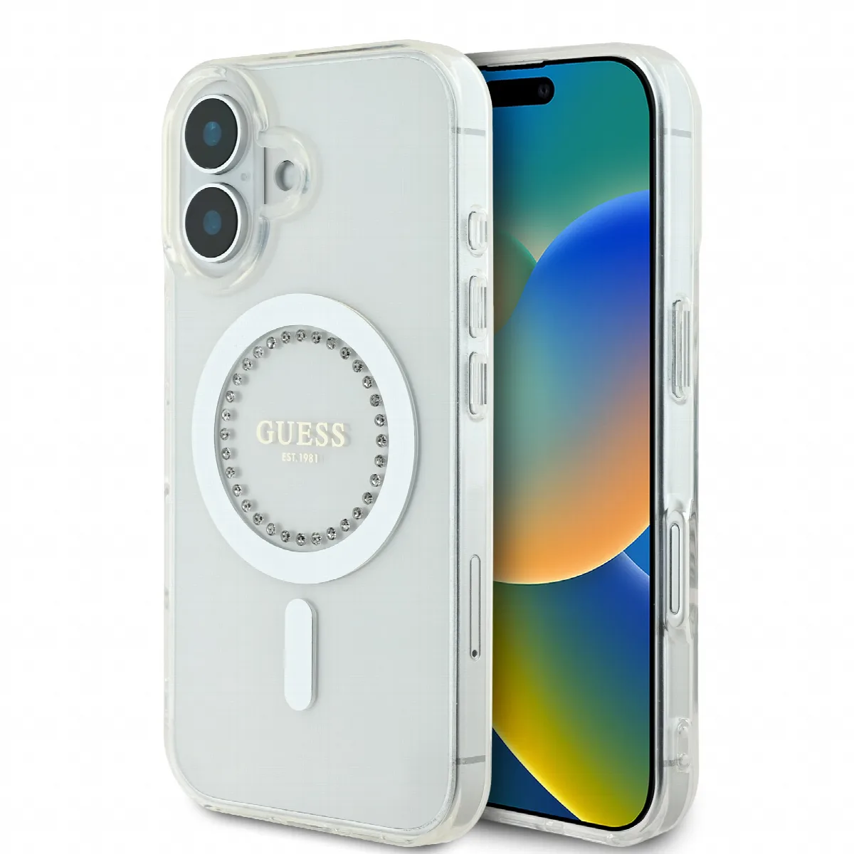 Guess Magsafe “Rhinestones” Hard Case Θήκη προστασίας από σκληρό πλαστικό – iPhone 16 Λευκό – GUHMP16SPFTDTEH