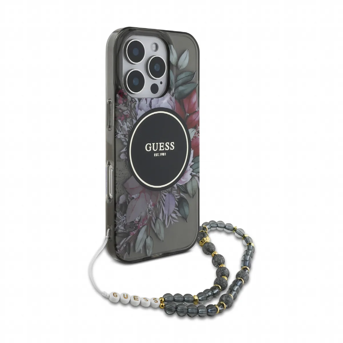 Guess Magsafe “Flowers with Pearl Strap” Hard Case Θήκη προστασίας από σκληρό πλαστικό – iPhone 16 Pro Max Μαύρο – GUHMP16XHFWBR – εικόνα 4