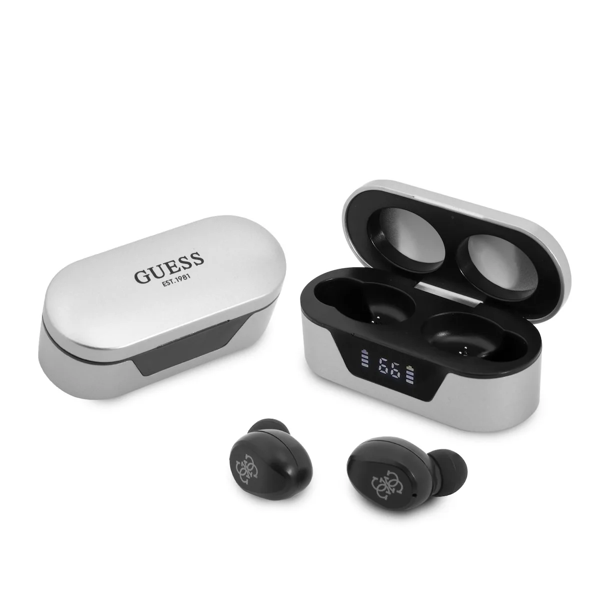 Guess Classic Logo In-Ear Bluetooth Ακουστικά με Θήκη Φόρτισης - Ασημί