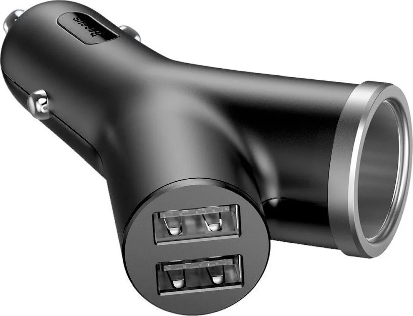 Baseus Y Type Φορτιστής Αυτοκινήτου με 2xUSB και Αναπτήρα - Μαύρο
