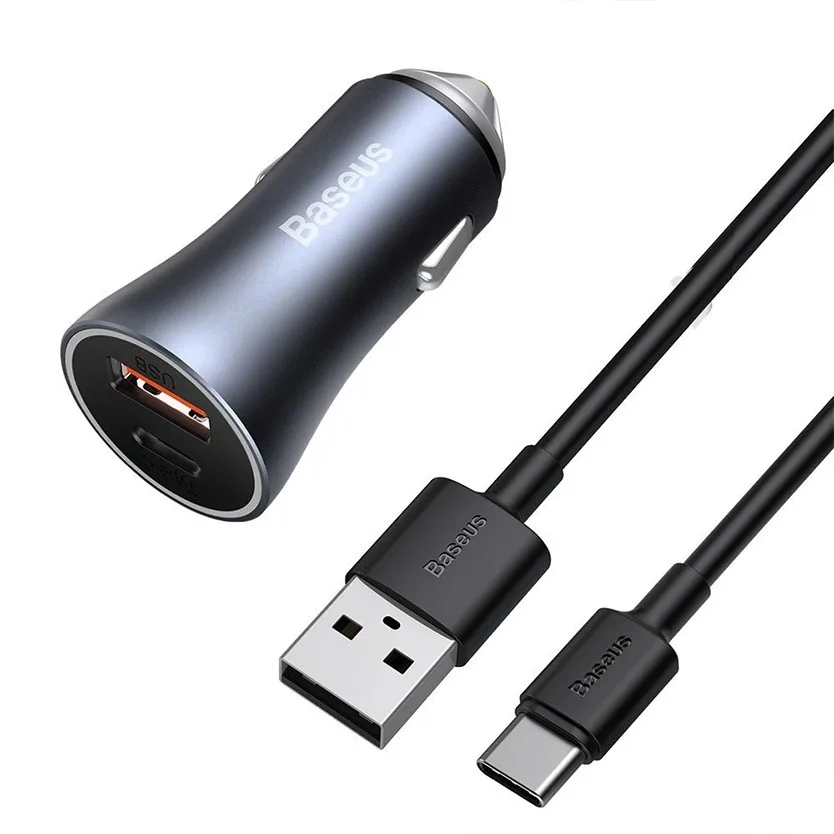 Baseus Golden Contactor Pro Φορτιστής Αυτοκινήτου με USB και Type-C - Μαύρο