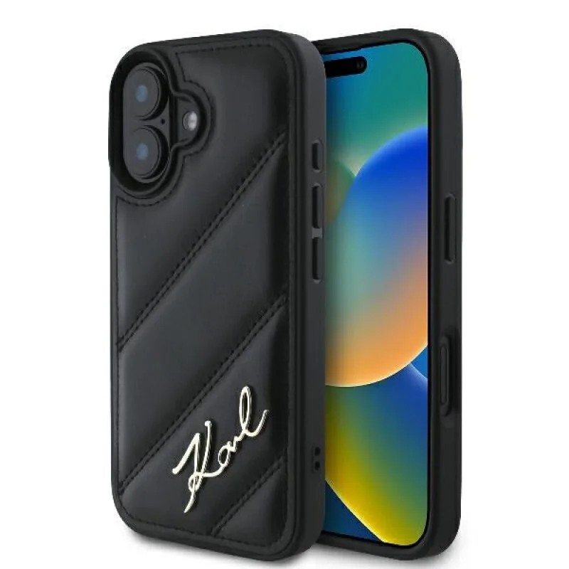 Karl Lagerfeld Θήκη για iPhone 16 Quilted Signature με Επένδυση Συνθετικού Δέρματος - Black