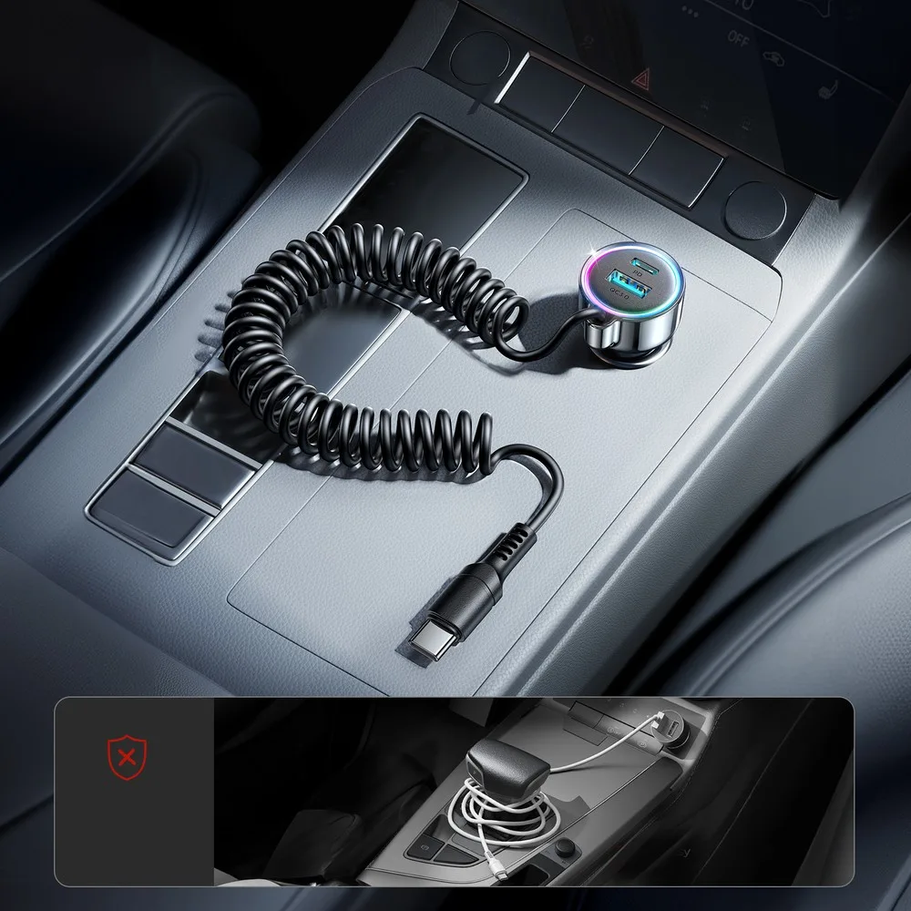 Joyroom JR-CL07 Φορτιστής Αυτοκινήτου με Θύρα USB-C με Καλώδιο USB-C 1.6m 72W - Μαύρο – εικόνα 2