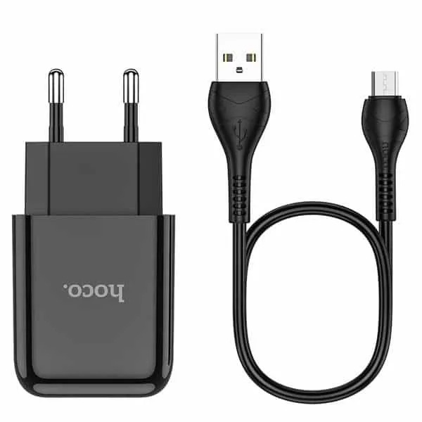 Φορτιστής τοίχου HOCO N2 μονό USB μαζί με καλώδιο micro USB - μαύρο