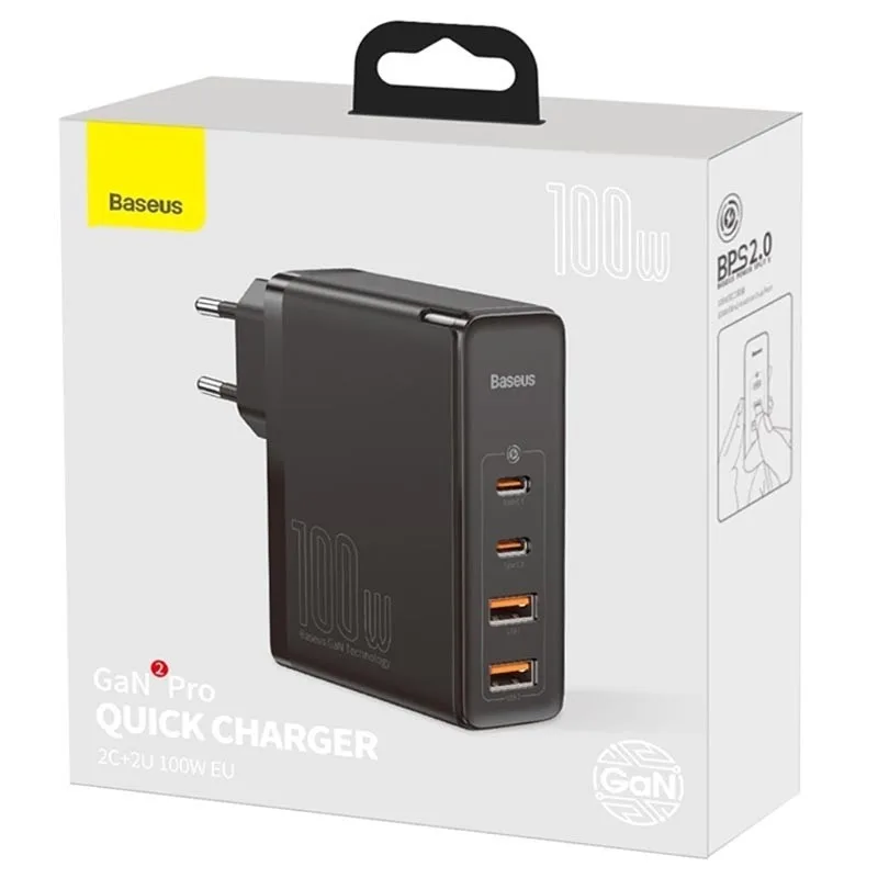 Φορτιστής Baseus GaN2 Pro Quick Charger 100W με 2 USB και 2 USB-C - Μαύρο – εικόνα 3