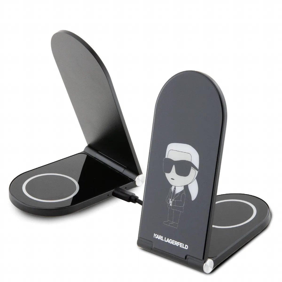 Karl Lagerfeld Ikonik Wireless Magsafe Desk Charger Pad Μοντέρνος Διπλός Ασύρματος Φορτιστής Qi 15W για smartphone σε μαύρο