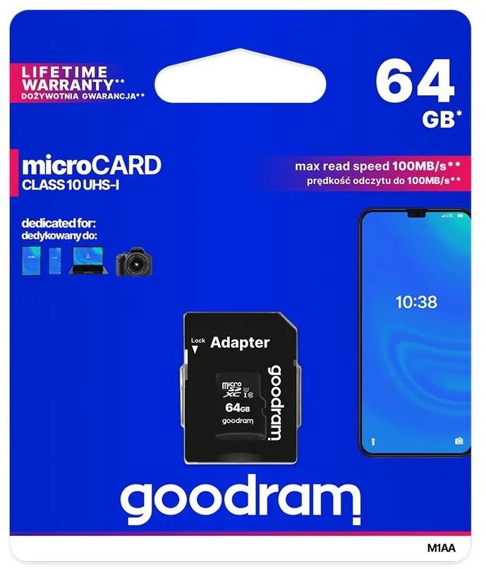 Goodram M1AA SDXC UHS-I U1 Κάρτα μνήμης 64GB με αντάπτορα – εικόνα 2