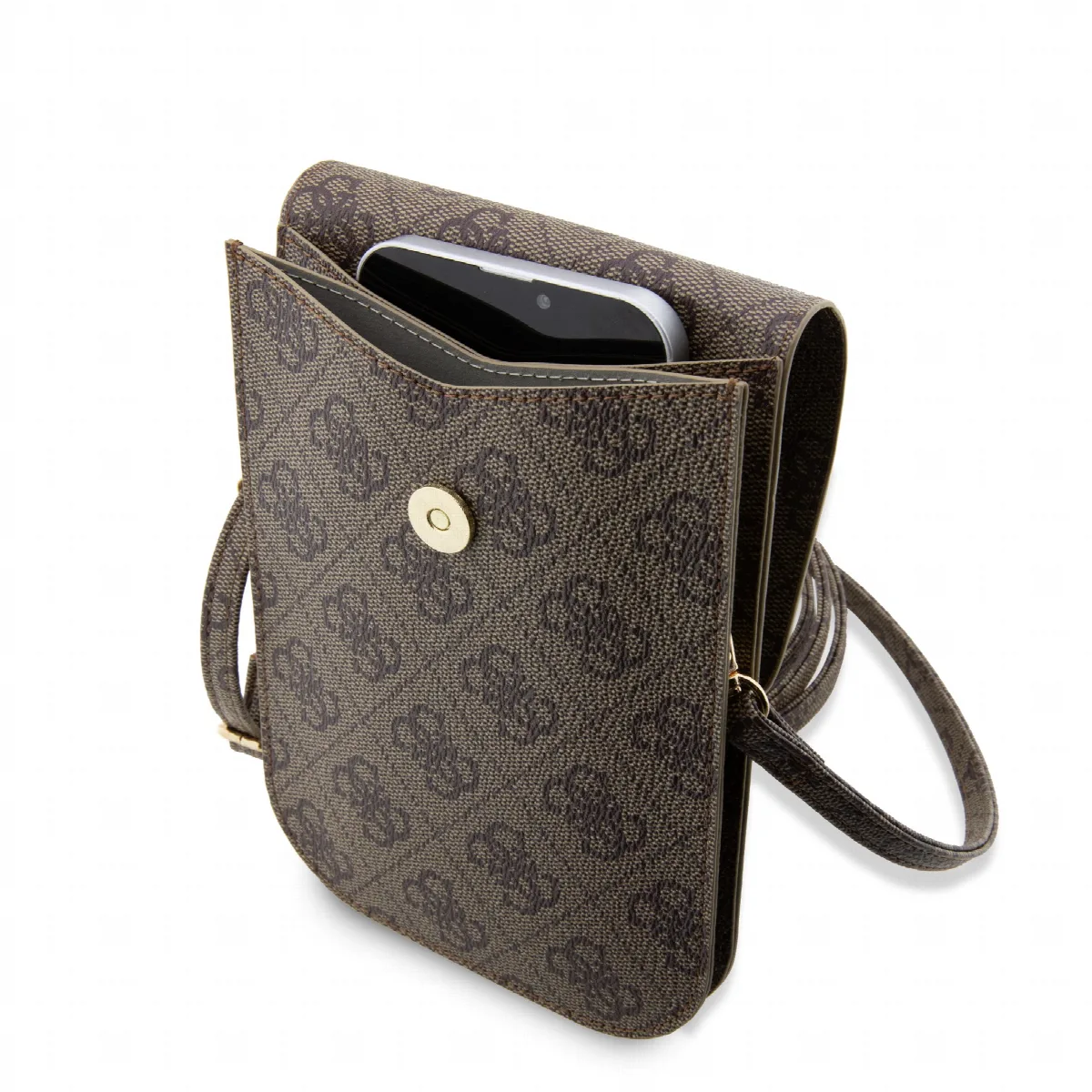 Guess “Wallet 4G Stripes” Pouch with cord Τσαντάκι κατάλληλο για smartphone Small / Medium 170x95mm με κορδονάκι Καφέ – GUWBP4RP – εικόνα 2