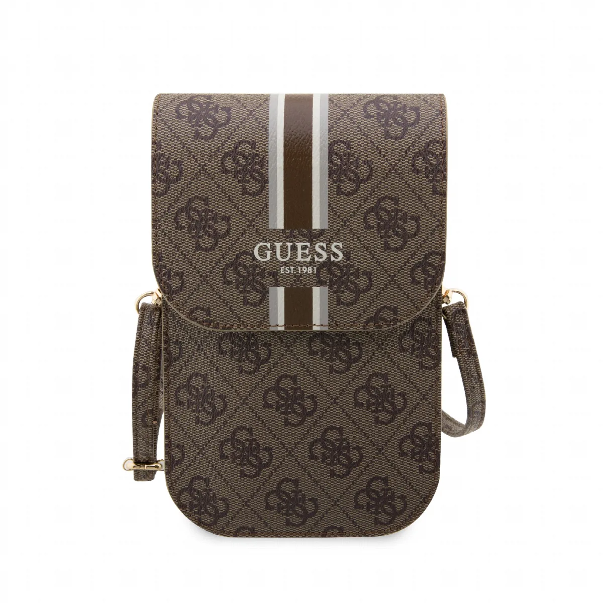 Guess “Wallet 4G Stripes” Pouch with cord Τσαντάκι κατάλληλο για smartphone Small / Medium 170x95mm με κορδονάκι Καφέ – GUWBP4RP – εικόνα 4