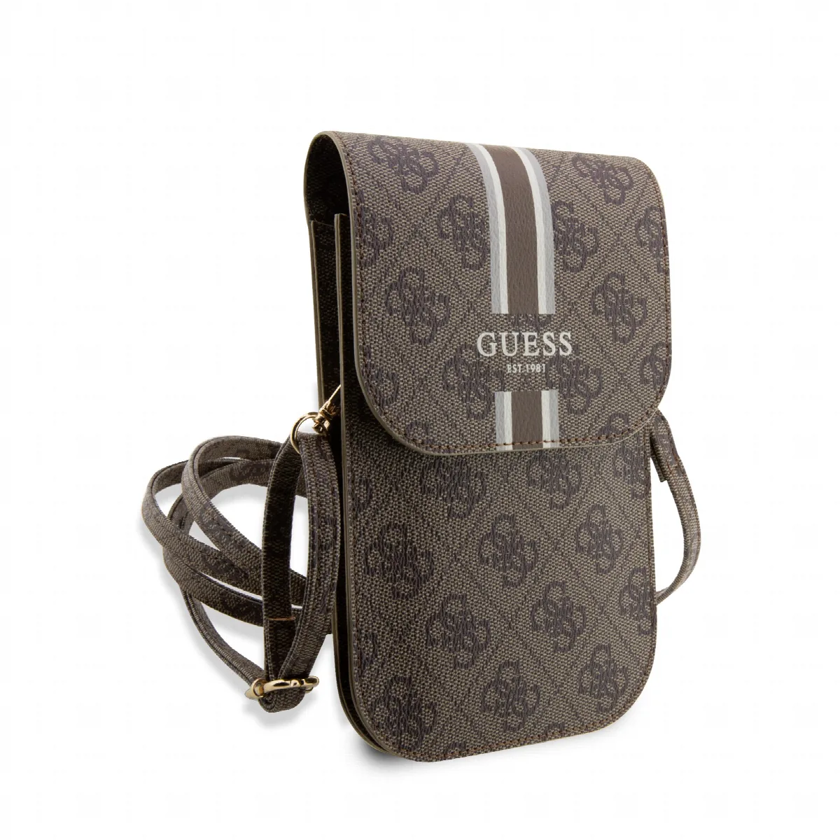Guess “Wallet 4G Stripes” Pouch with cord Τσαντάκι κατάλληλο για smartphone Small / Medium 170x95mm με κορδονάκι Καφέ – GUWBP4RP – εικόνα 3