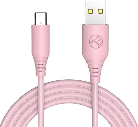 Tellur Σιλικονούχο Καλώδιο USB‑A σε USB‑C, 3 A, 1 m – Ροζ